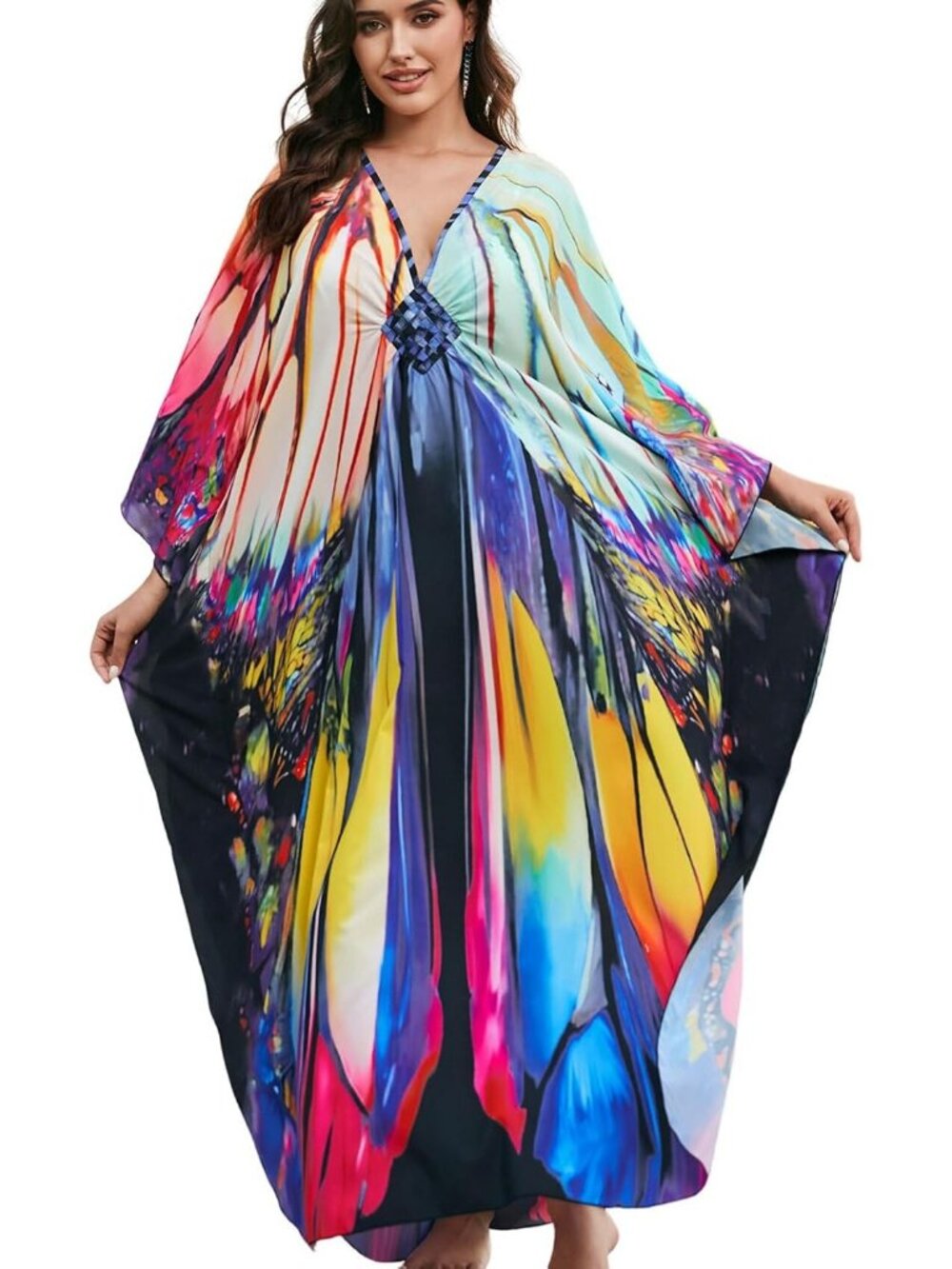 Women's Plus Size Kaftan Maxi Dress Batwing Sleeve Beach Cover Up-8759-color21